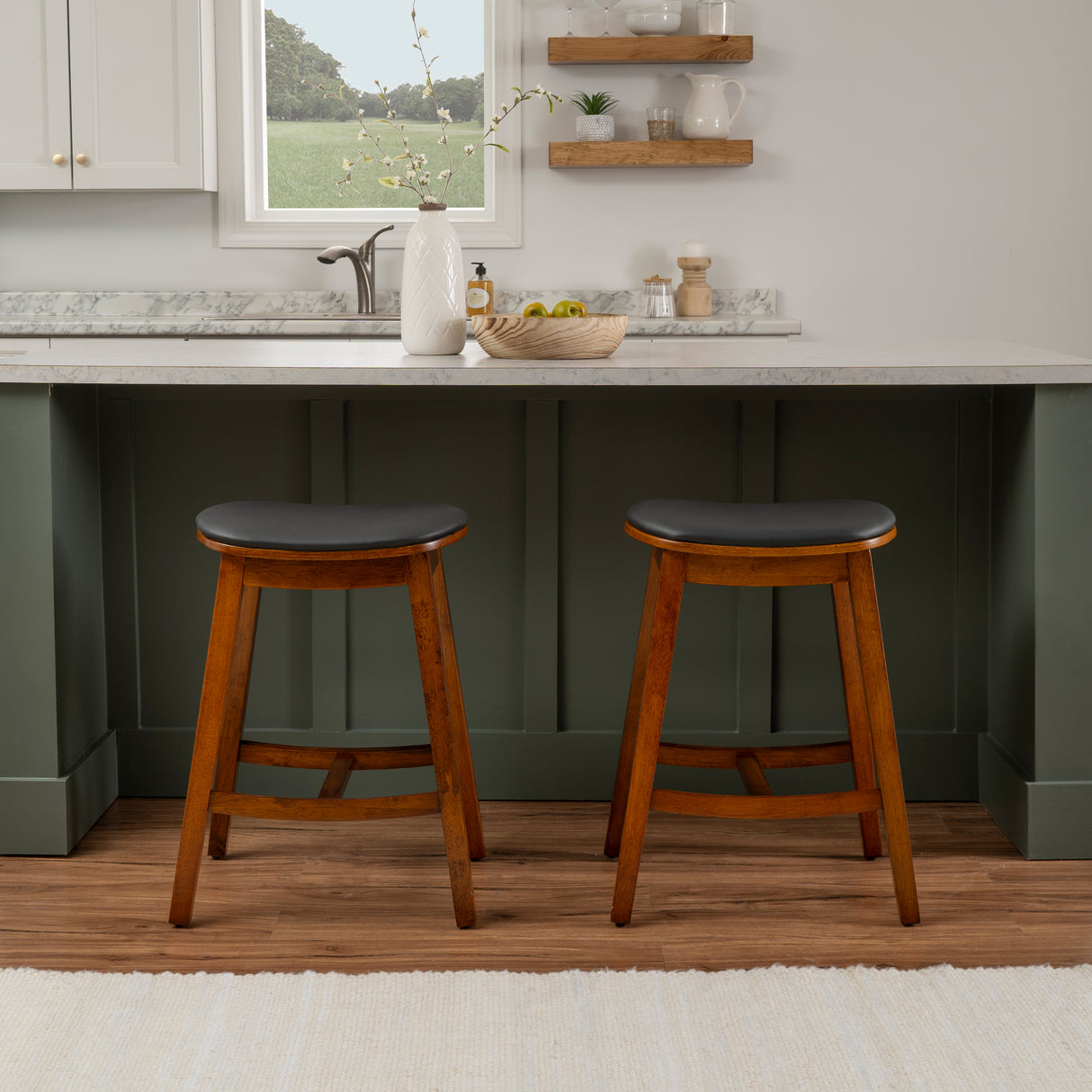 Cappy Backless Counter Stools with Faux Leather Cushion (Set of 2)