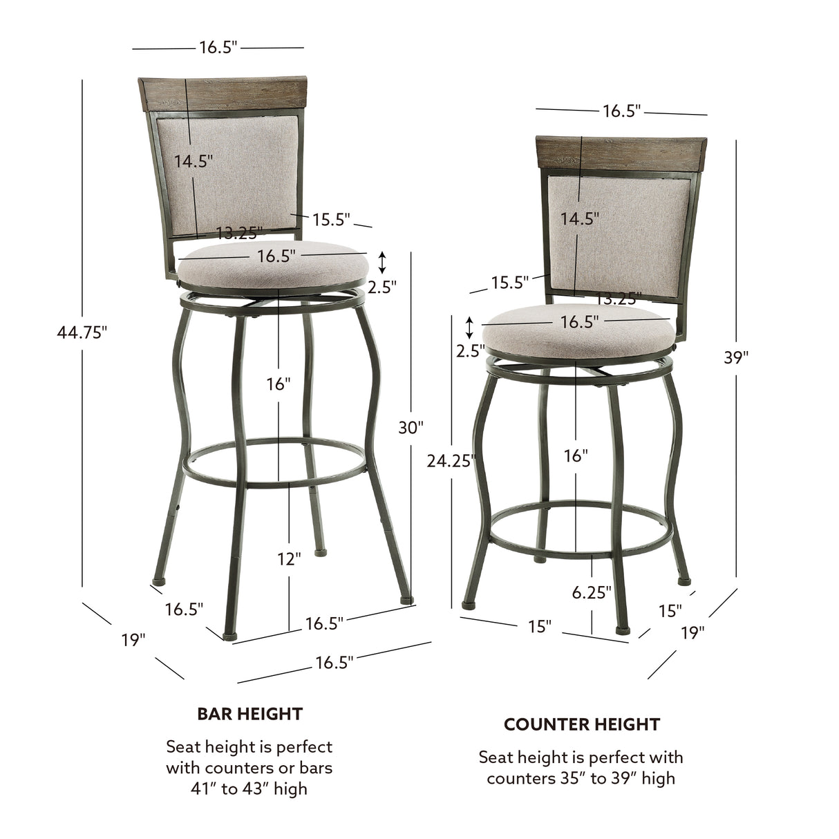 Essex Adjustable Pewter Stools (Set of 3)