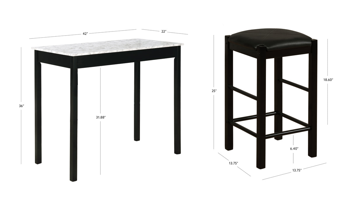 Lance Tavern Set Black With Faux Marble Top