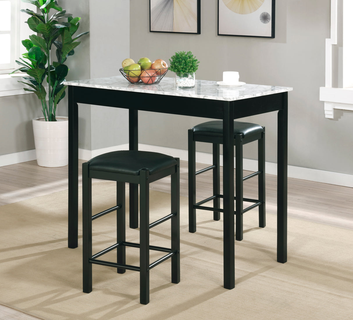 Lance Tavern Set Black With Faux Marble Top