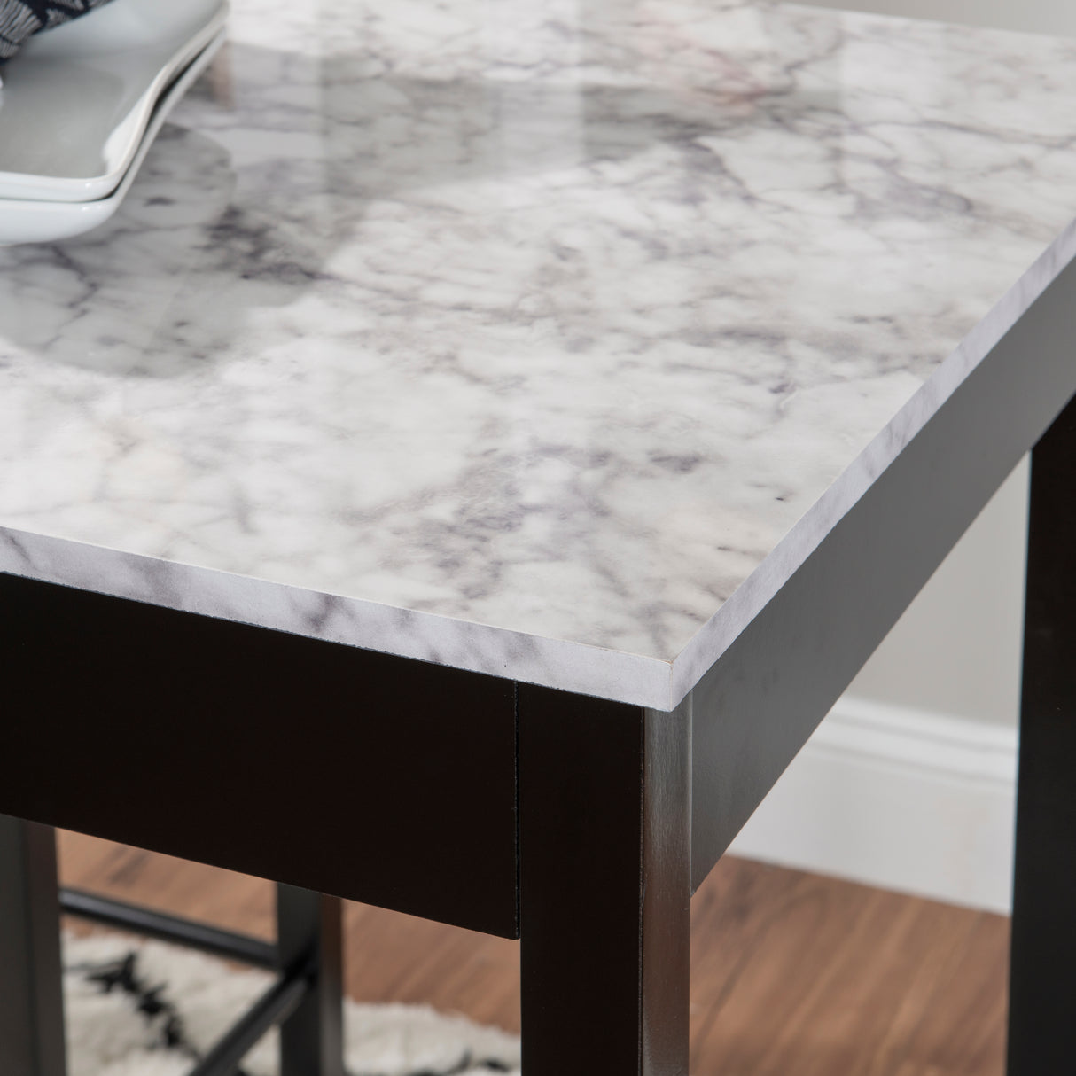 Lance Tavern Set Black With Faux Marble Top