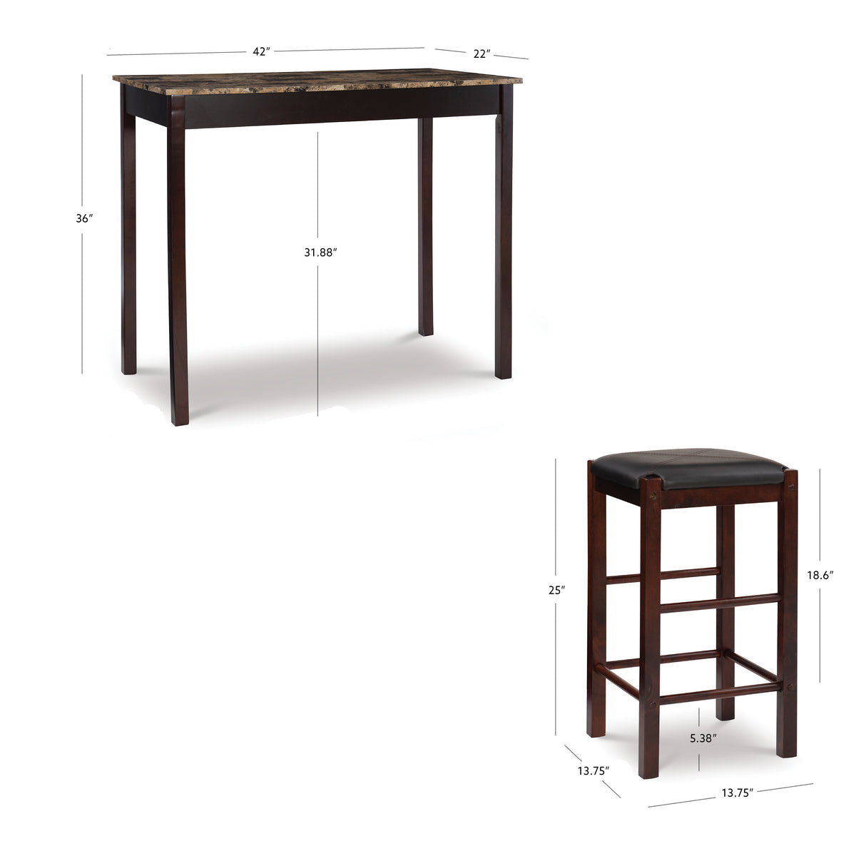 Lance Tavern Set Black With Faux Marble Top