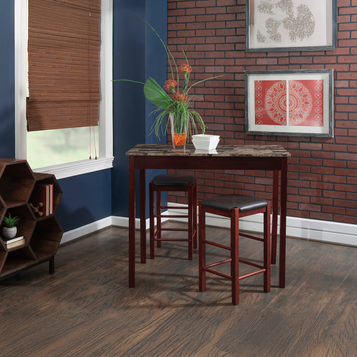 Lance Tavern Set Black With Faux Marble Top