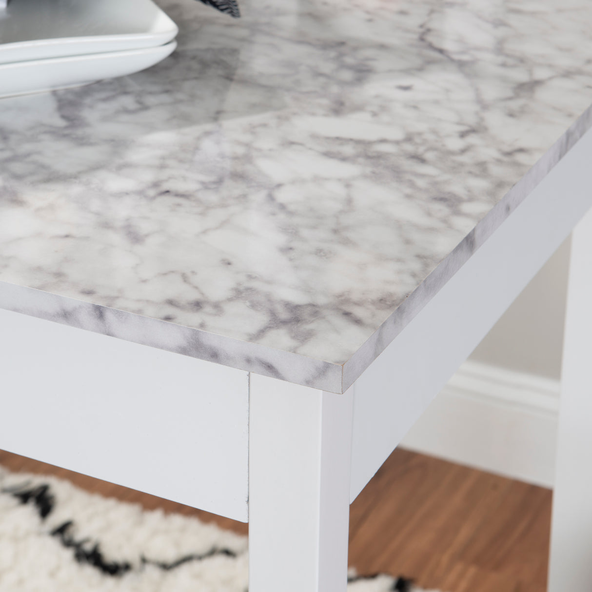 Lance Tavern Set Black With Faux Marble Top