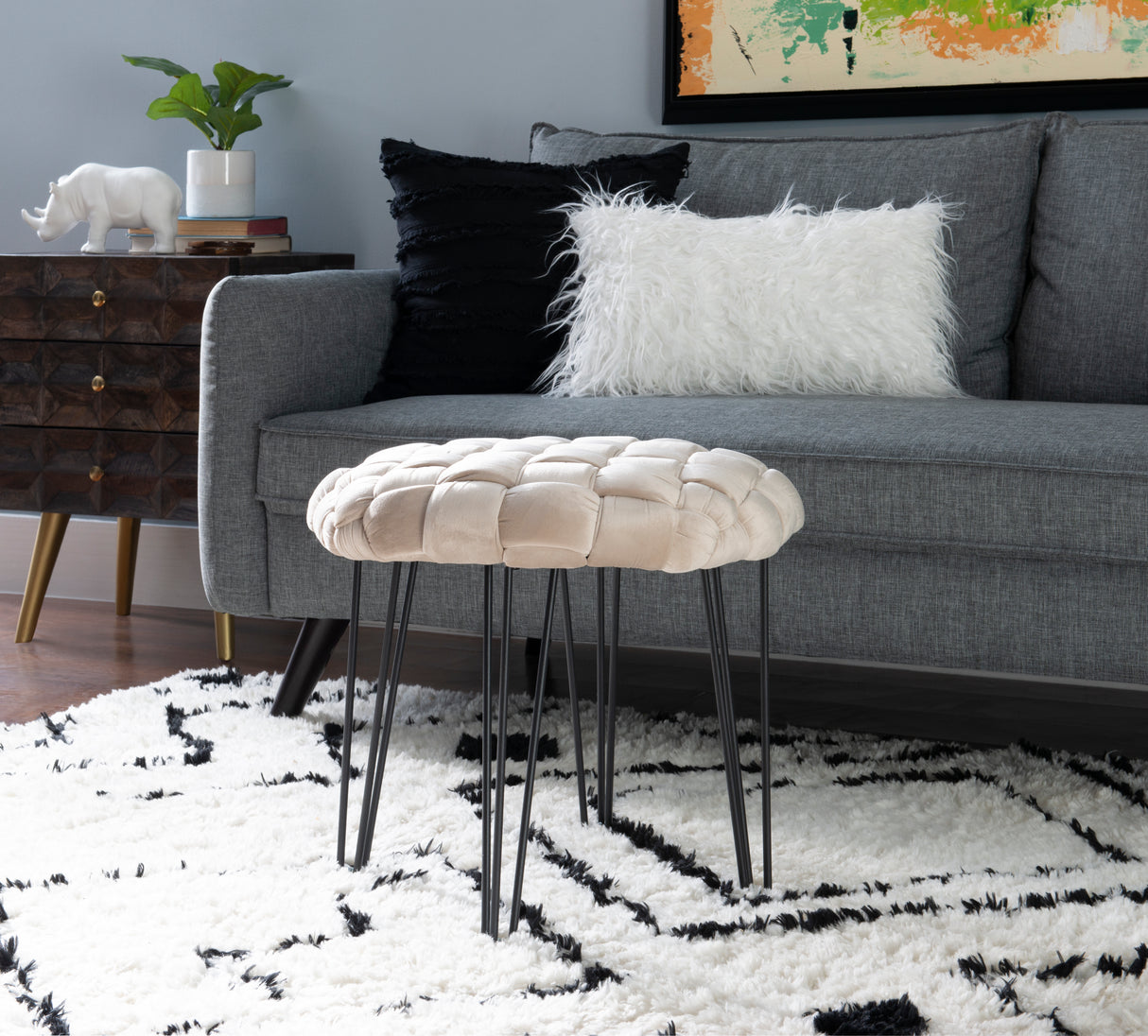 Scarlet Round Ottoman Stool