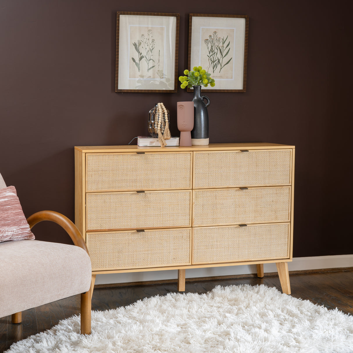 Claudette 6-Drawer Cane Dresser