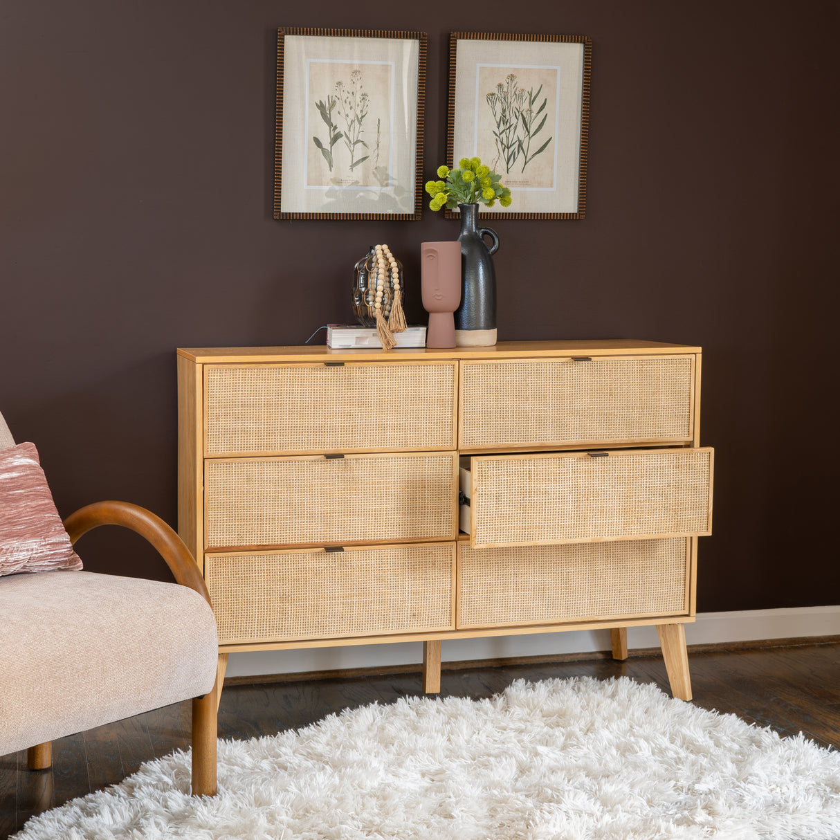 Claudette 6-Drawer Cane Dresser