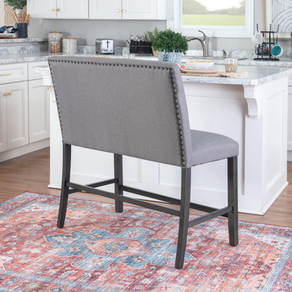 Seneca Gray Upholstered Counter Bench With Back