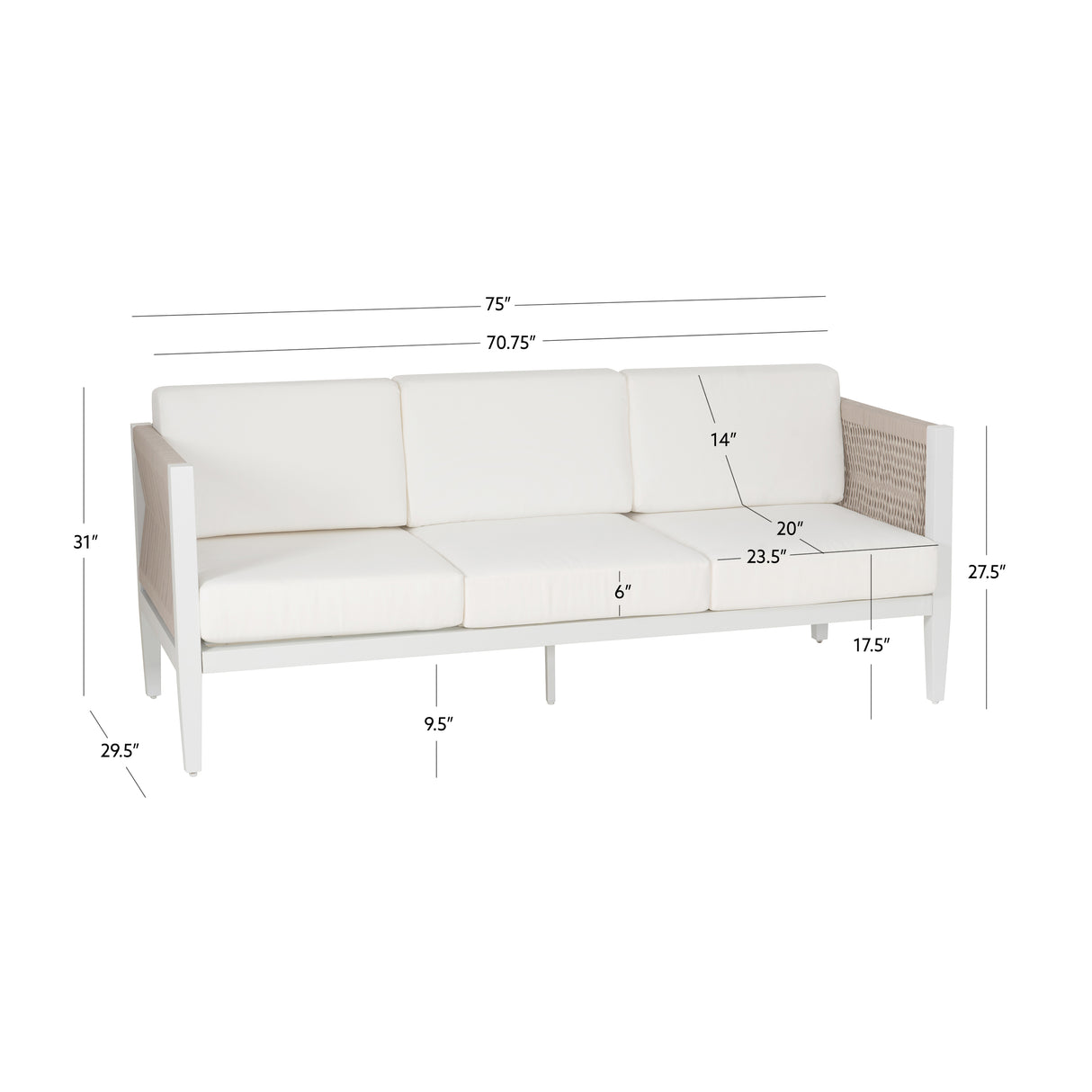 Calabash White 3 Seater Sofa