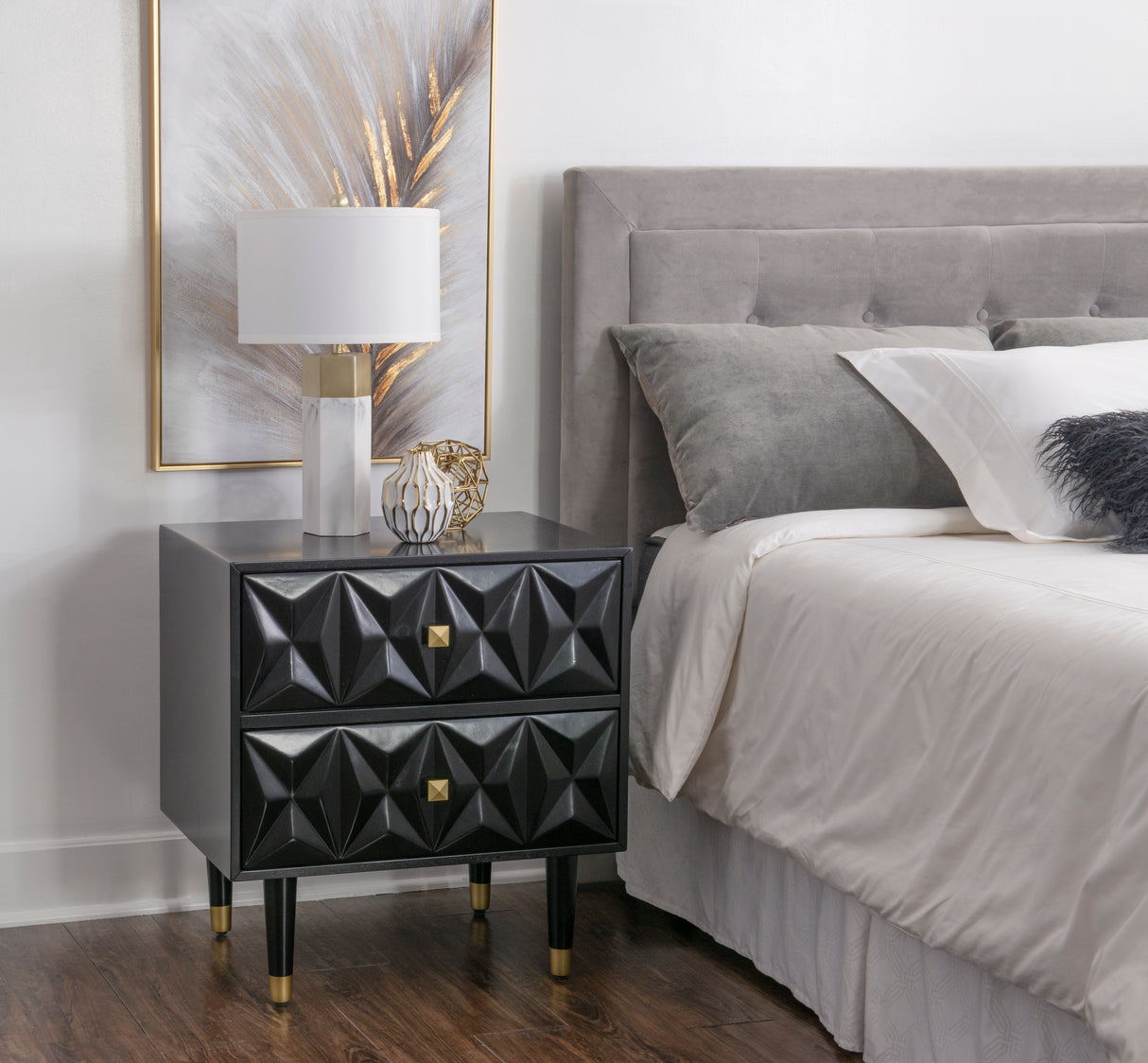 Geo 2-Drawer Texture Nightstand