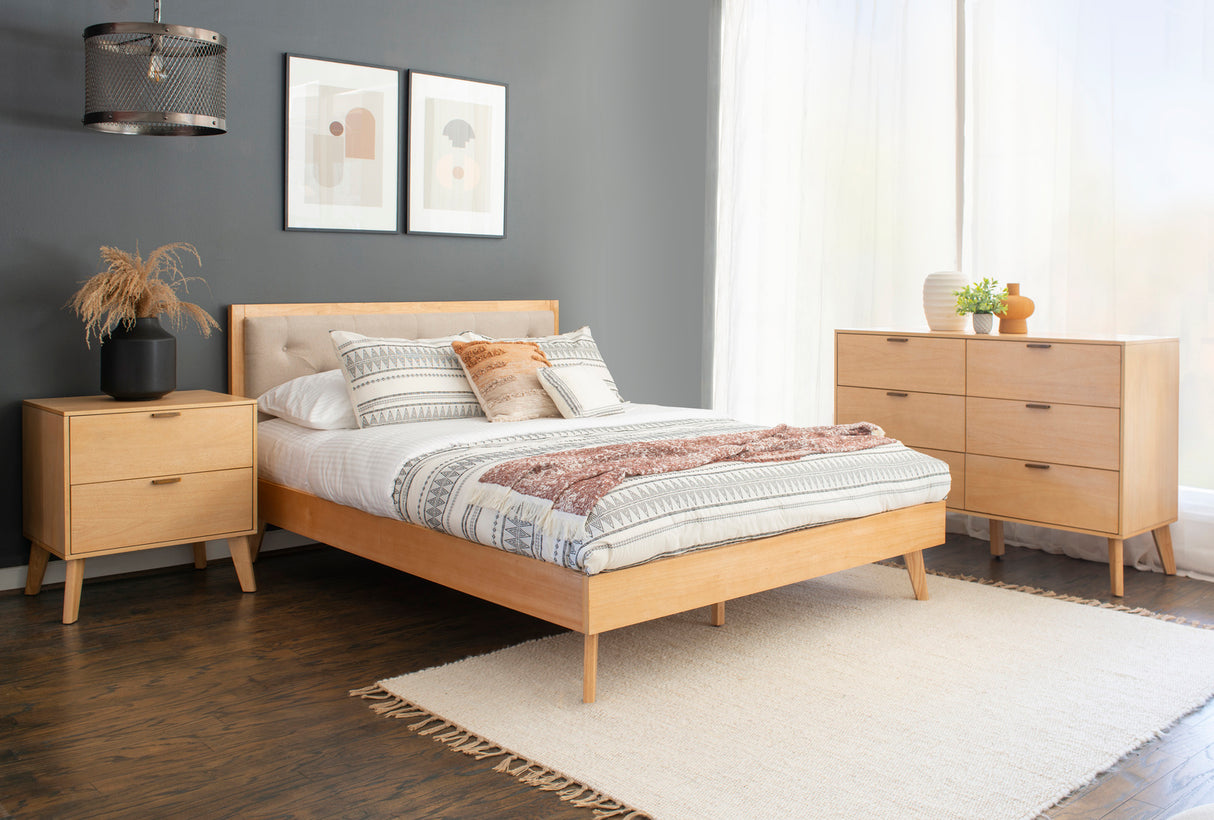 Hudson Mid Century 3PC Bedroom Set Natural Queen