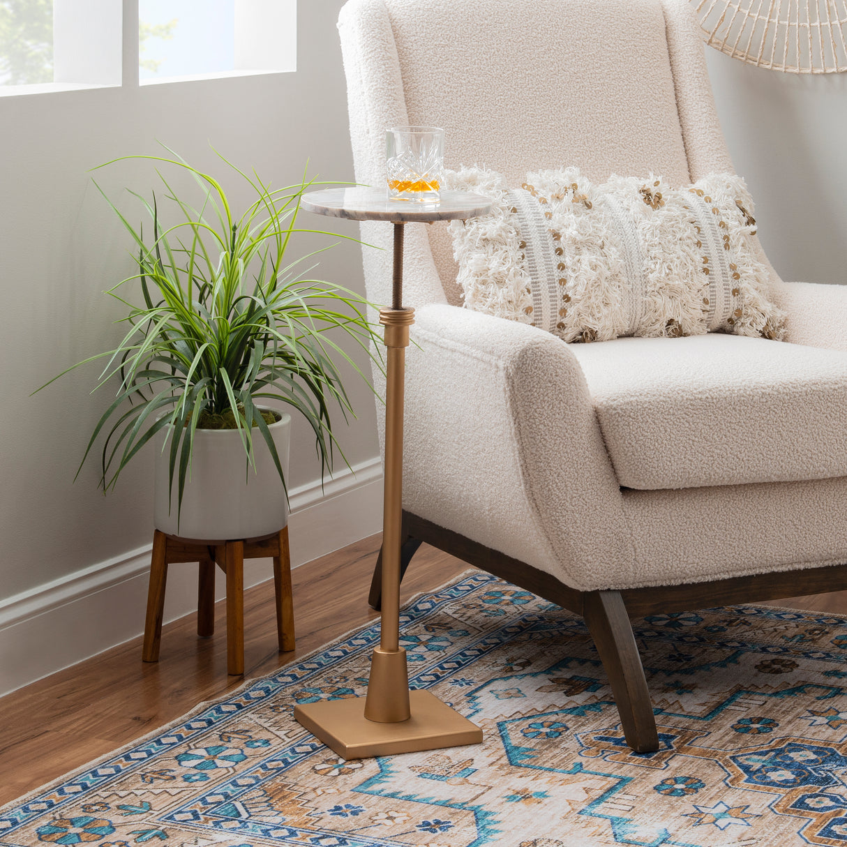 Averi Sandy Marble Gold Adjustable Drink Table