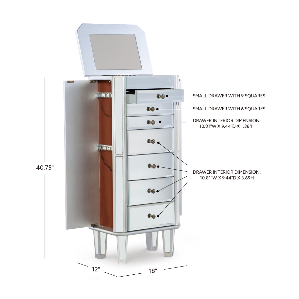 Milan Mirrored Jewelry Armoire