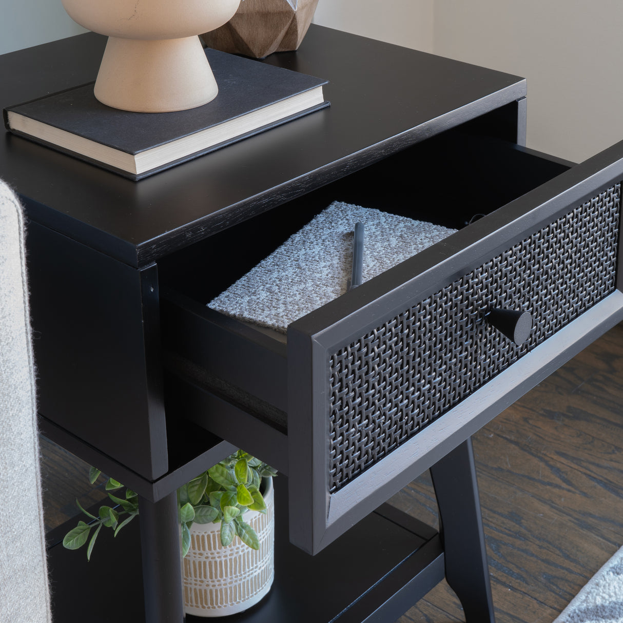 Cassie Cane Side Table Nightstand
