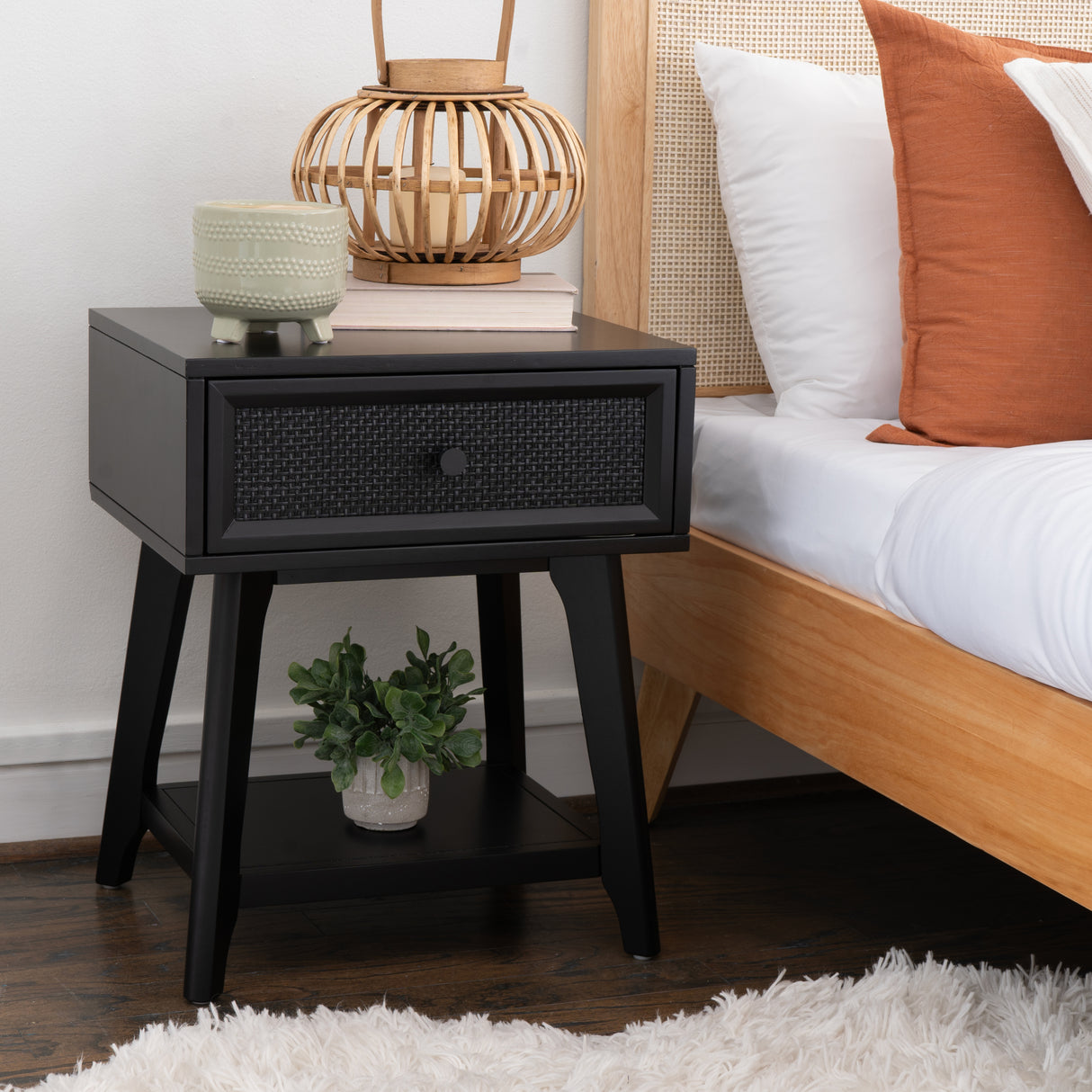 Cassie Cane Side Table Nightstand