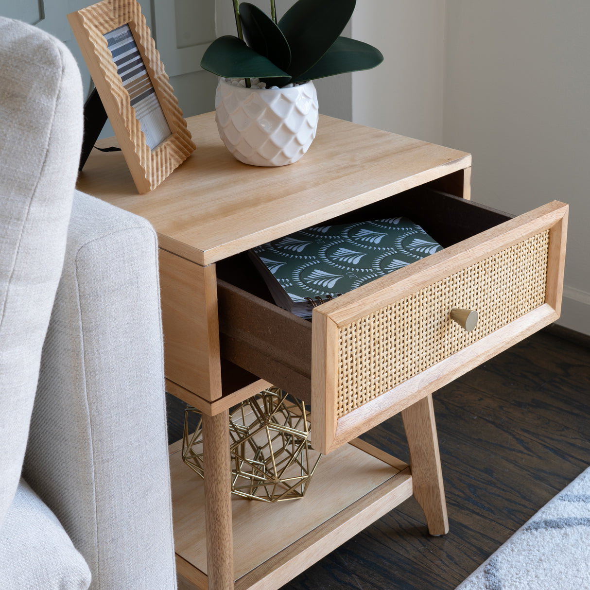 Cassie Cane Side Table Nightstand
