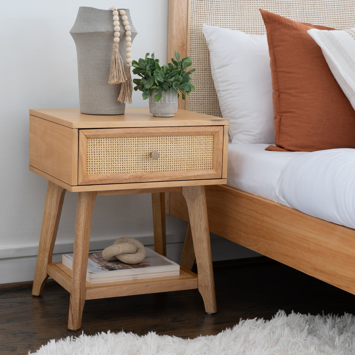 Cassie Cane Side Table Nightstand