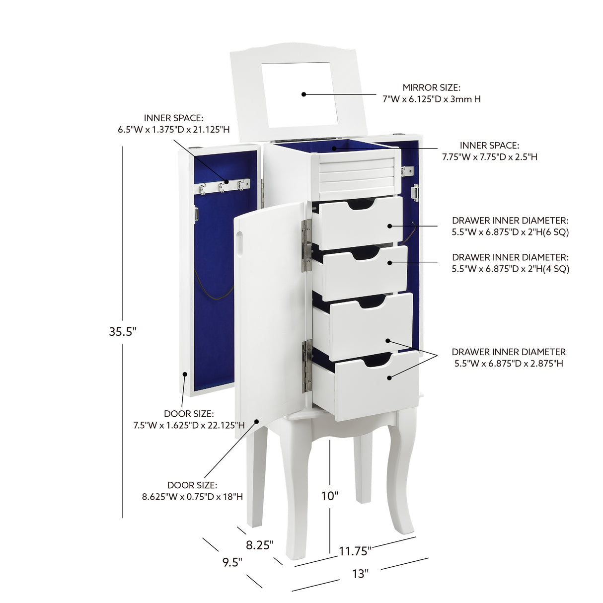 Whitney White Jewelry Armoire