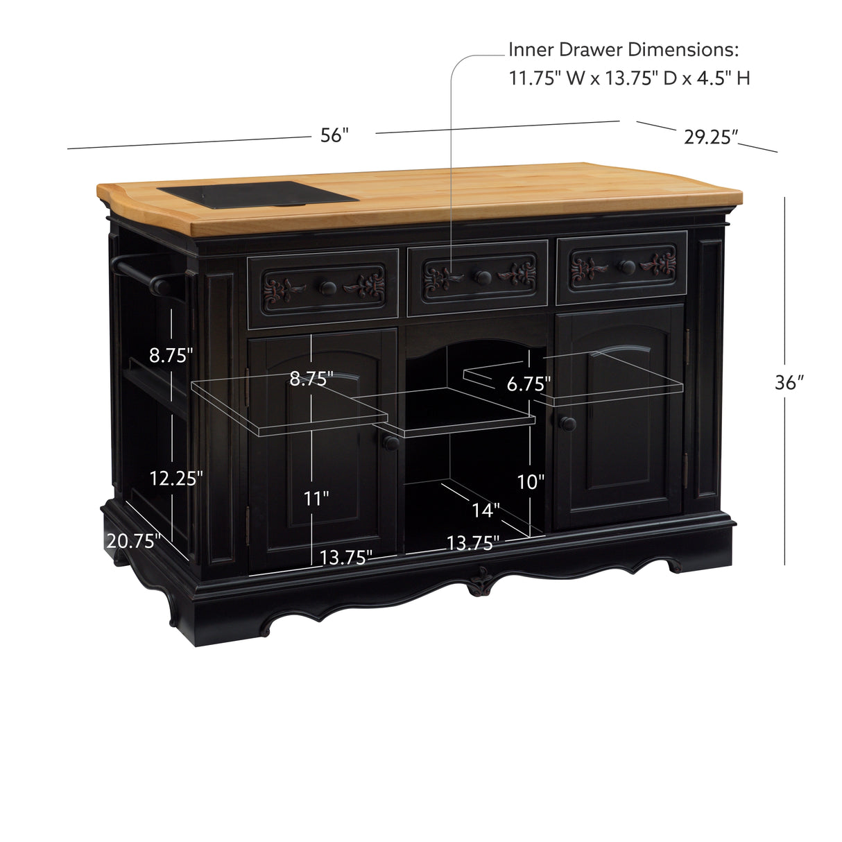 Pennfield Black Kitchen Island