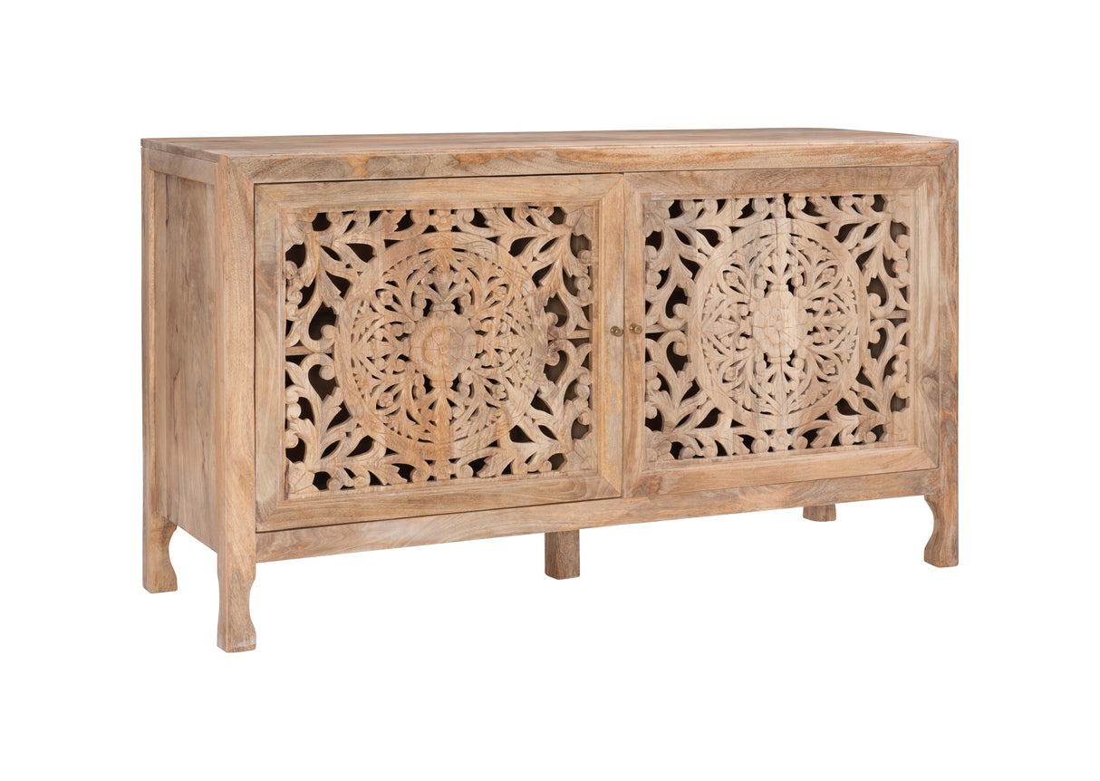 Heidi Natural 2 Door Carved Cabinet