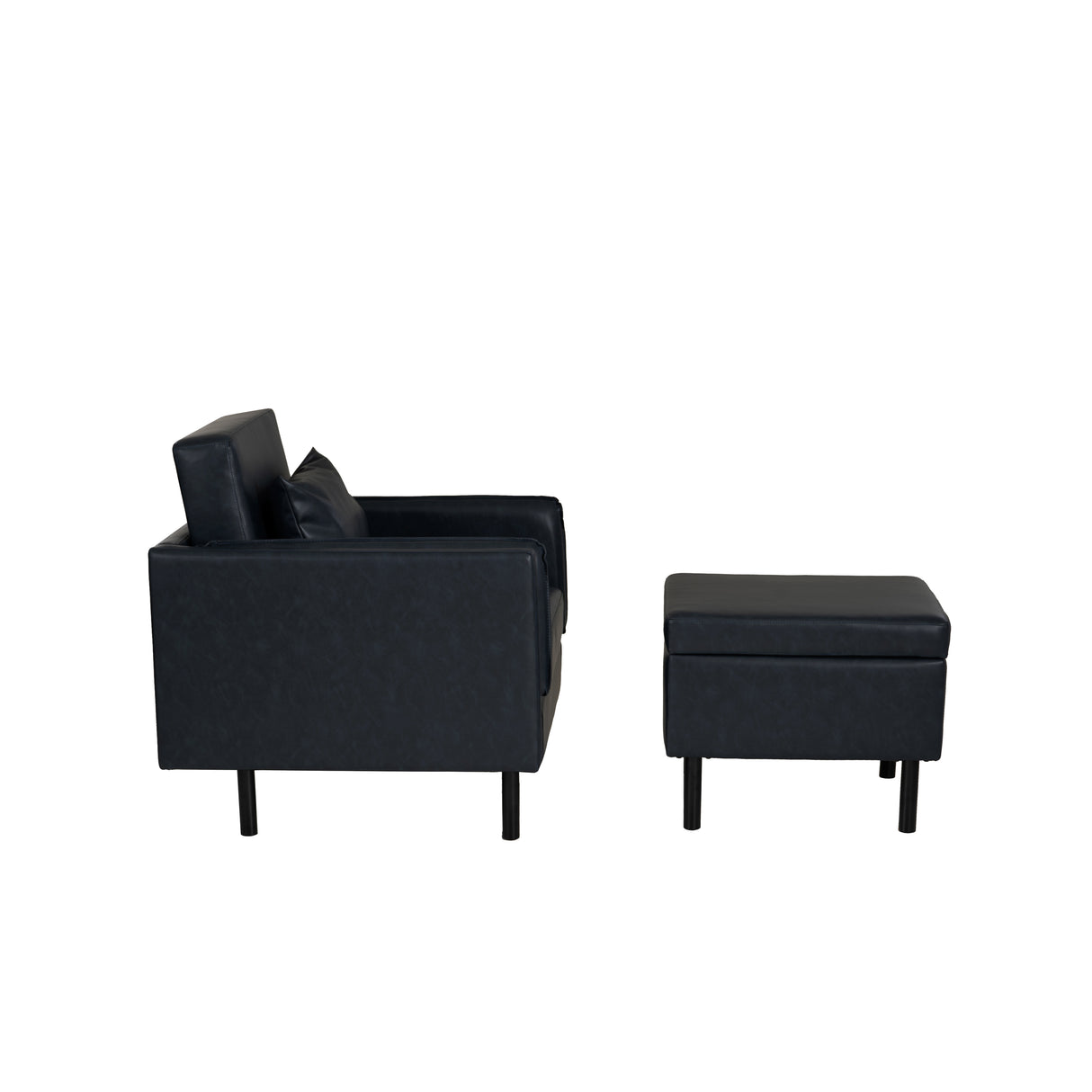 Welby Navy Faux Leather Chair and Ottoman Set