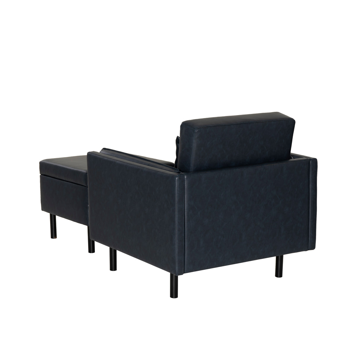 Welby Navy Faux Leather Chair and Ottoman Set