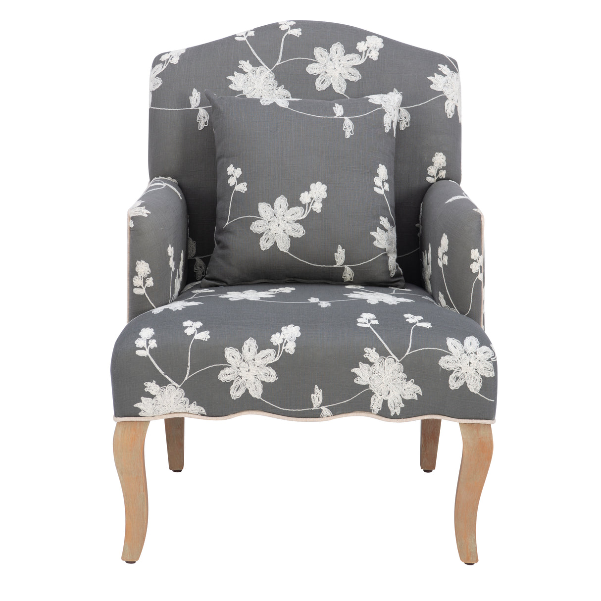 Kenna Gray Embroidered Floral Armchair