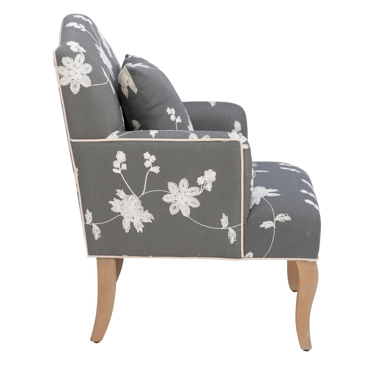 Kenna Gray Embroidered Floral Armchair