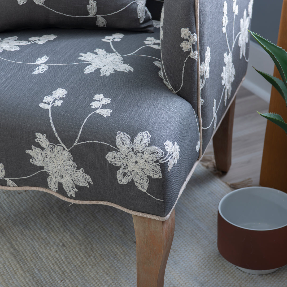 Kenna Gray Embroidered Floral Armchair