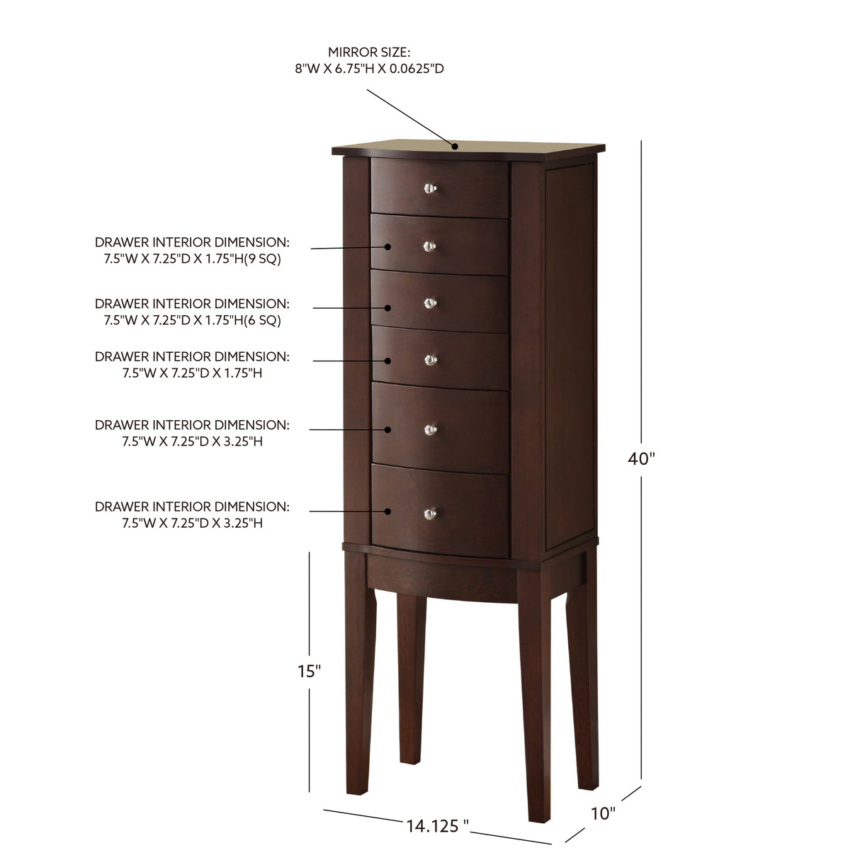 Maddie Espresso Jewelry Armoire