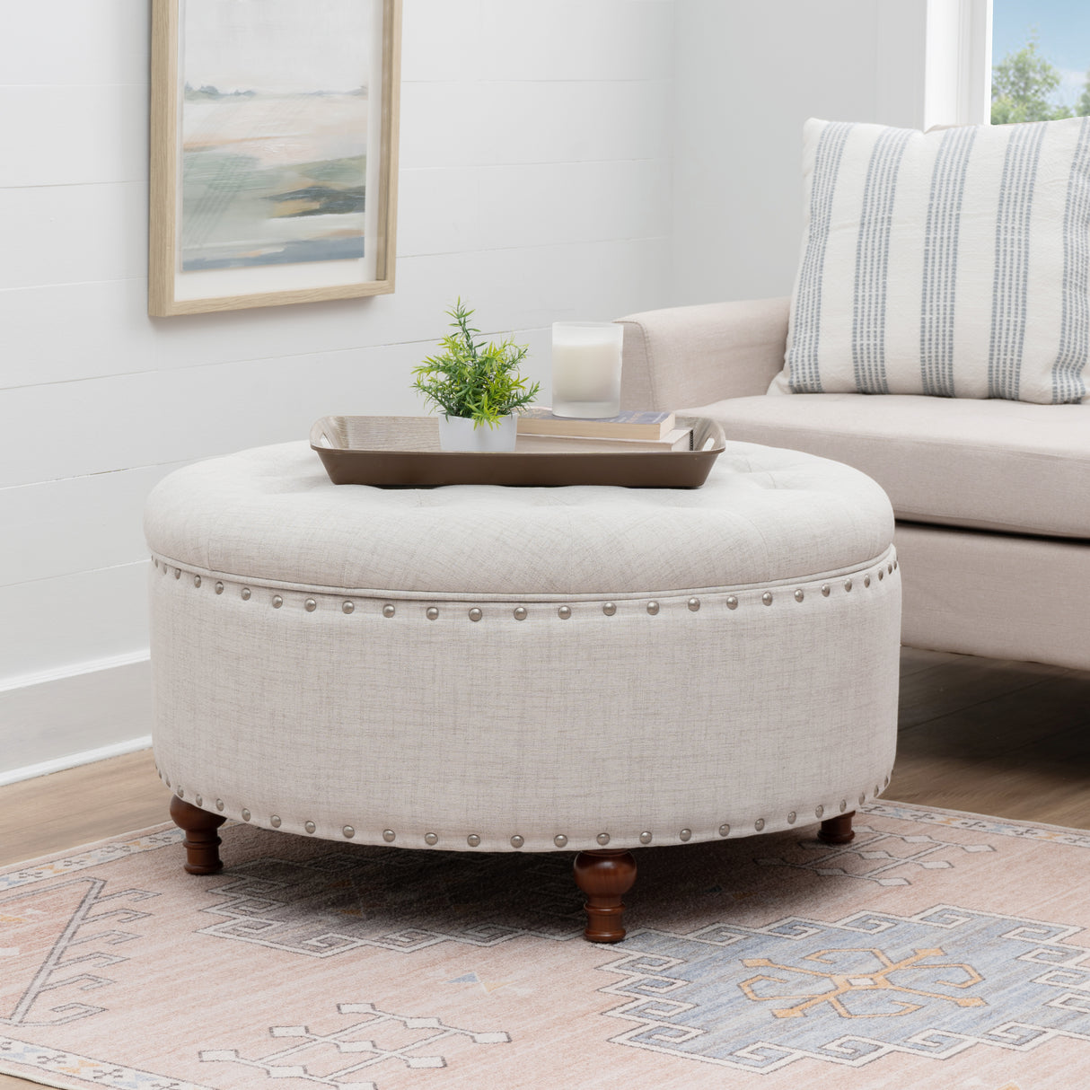 Bella Natural Round Storage Ottoman