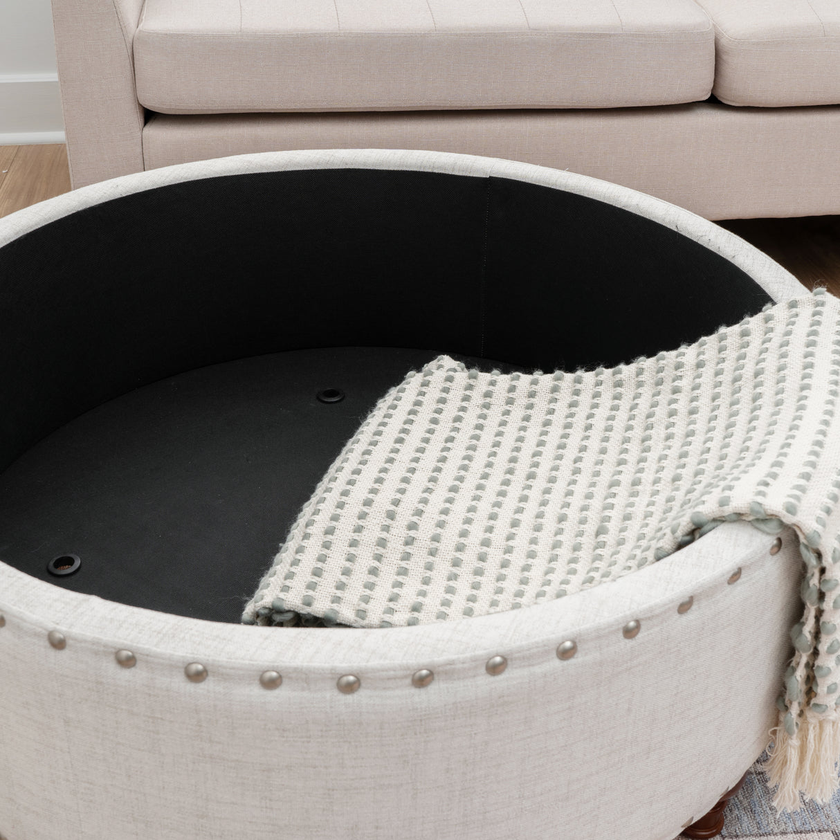 Bella Natural Round Storage Ottoman