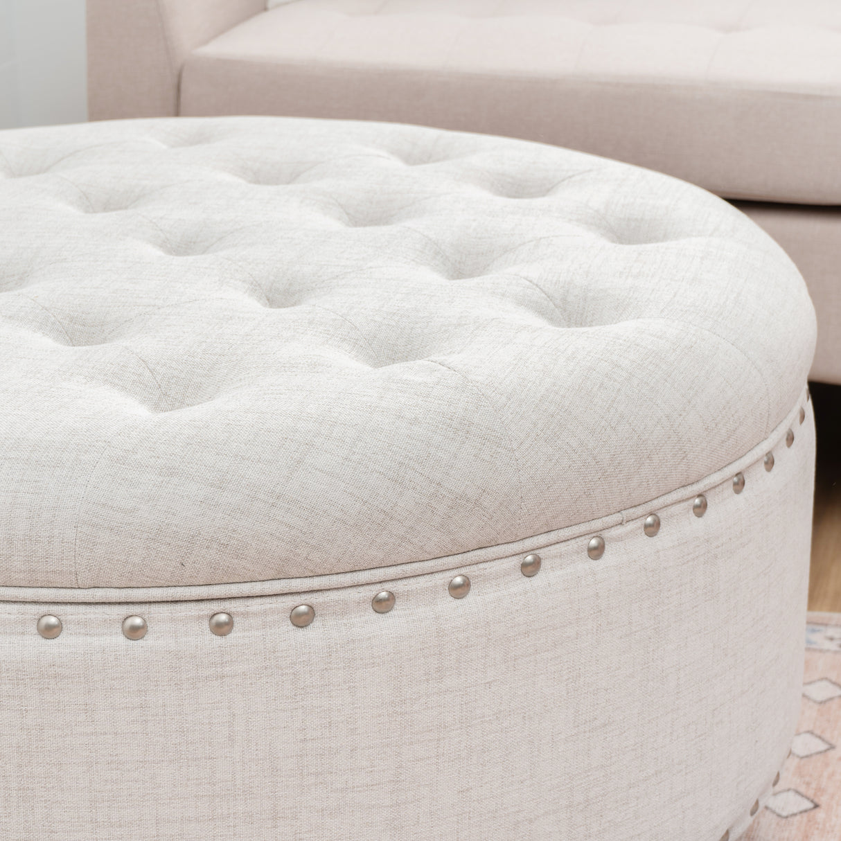 Bella Natural Round Storage Ottoman