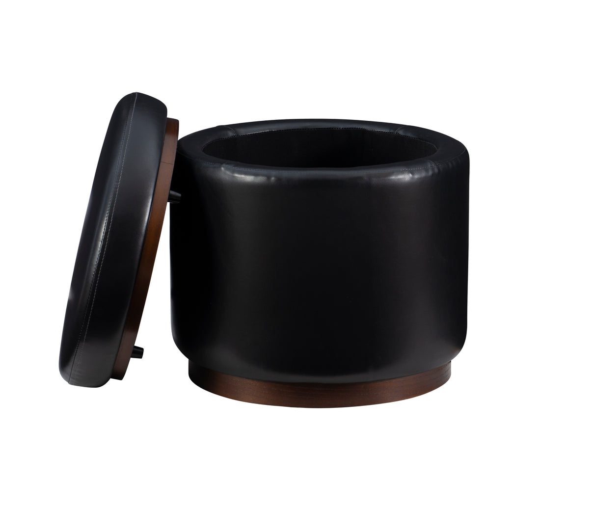 Sunny Black Faux Leather Storage Ottoman