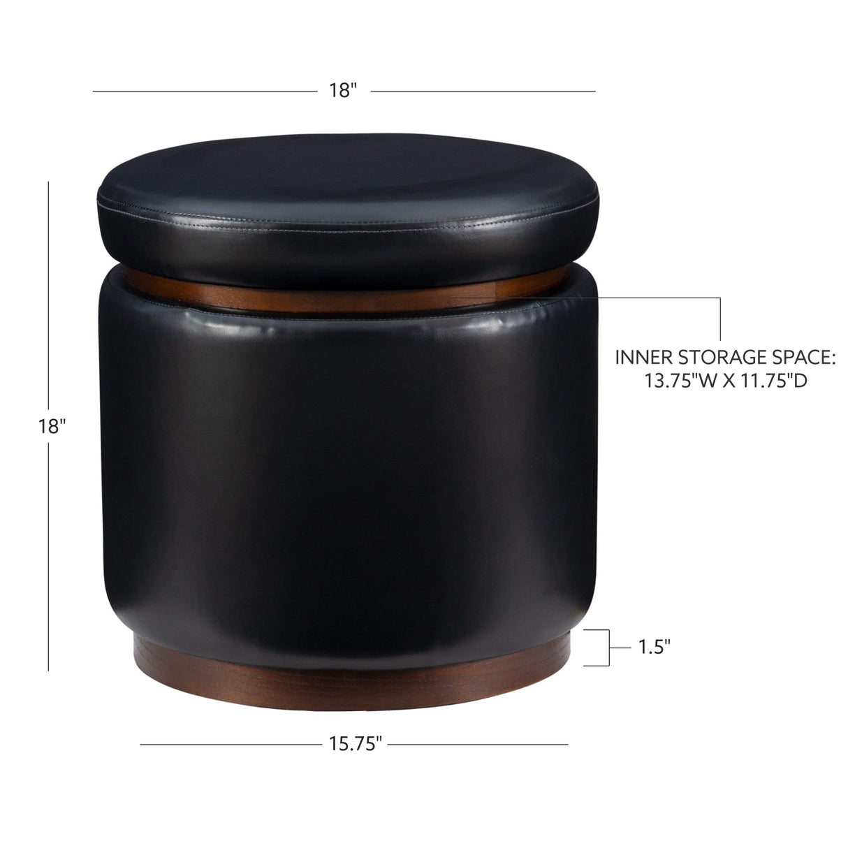 Sunny Black Faux Leather Storage Ottoman