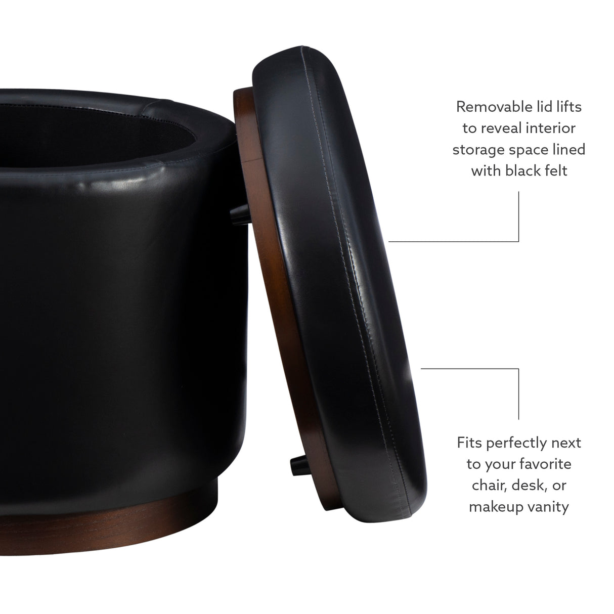 Sunny Black Faux Leather Storage Ottoman