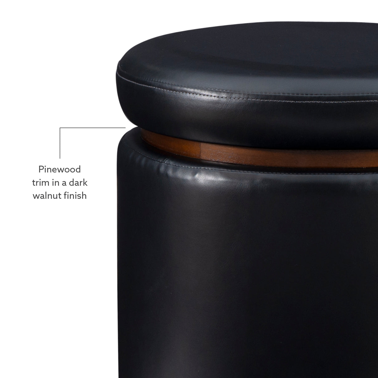 Sunny Black Faux Leather Storage Ottoman