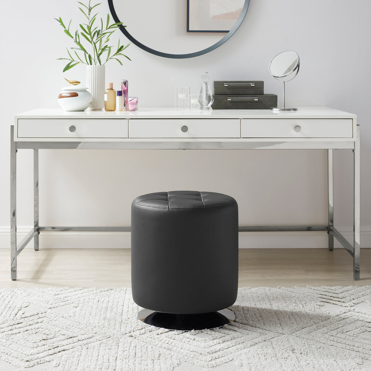 Saylor Black Swivel Ottoman