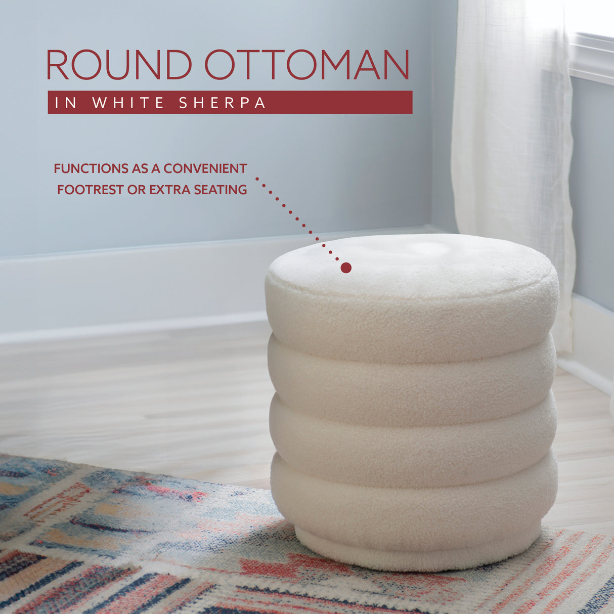 Kathy White Sherpa Round Ottoman