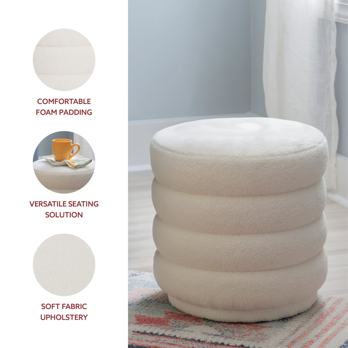 Kathy White Sherpa Round Ottoman