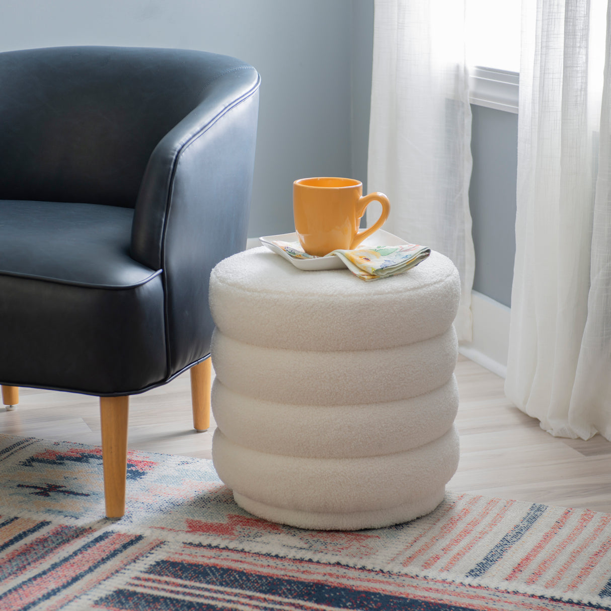 Kathy White Sherpa Round Ottoman