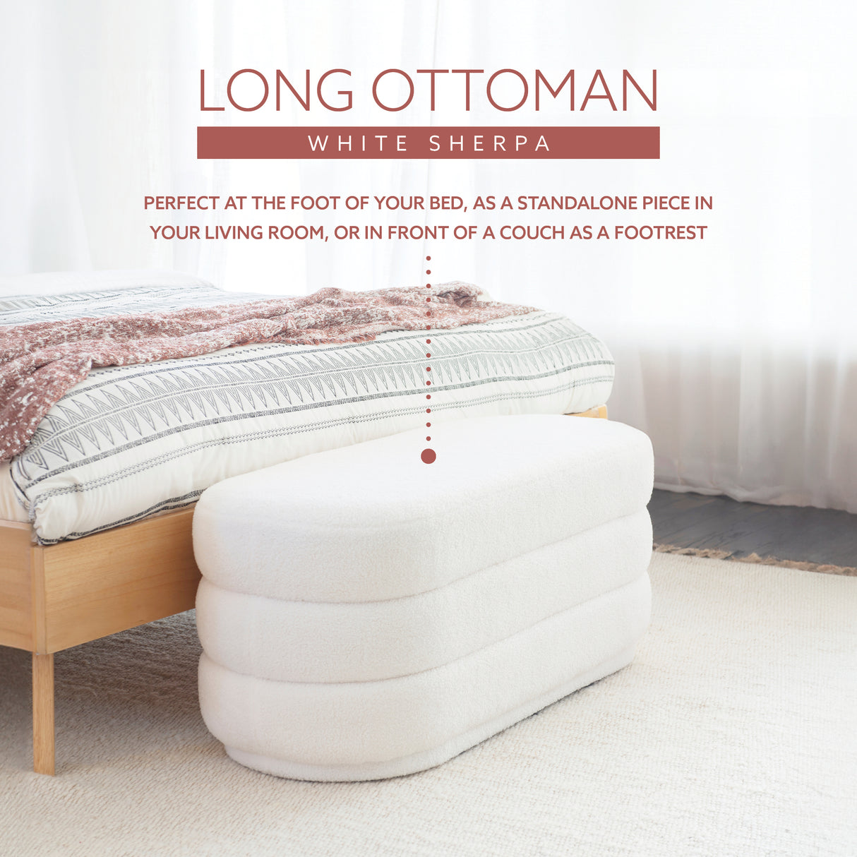 Lisa White Sherpa Oblong Ottoman