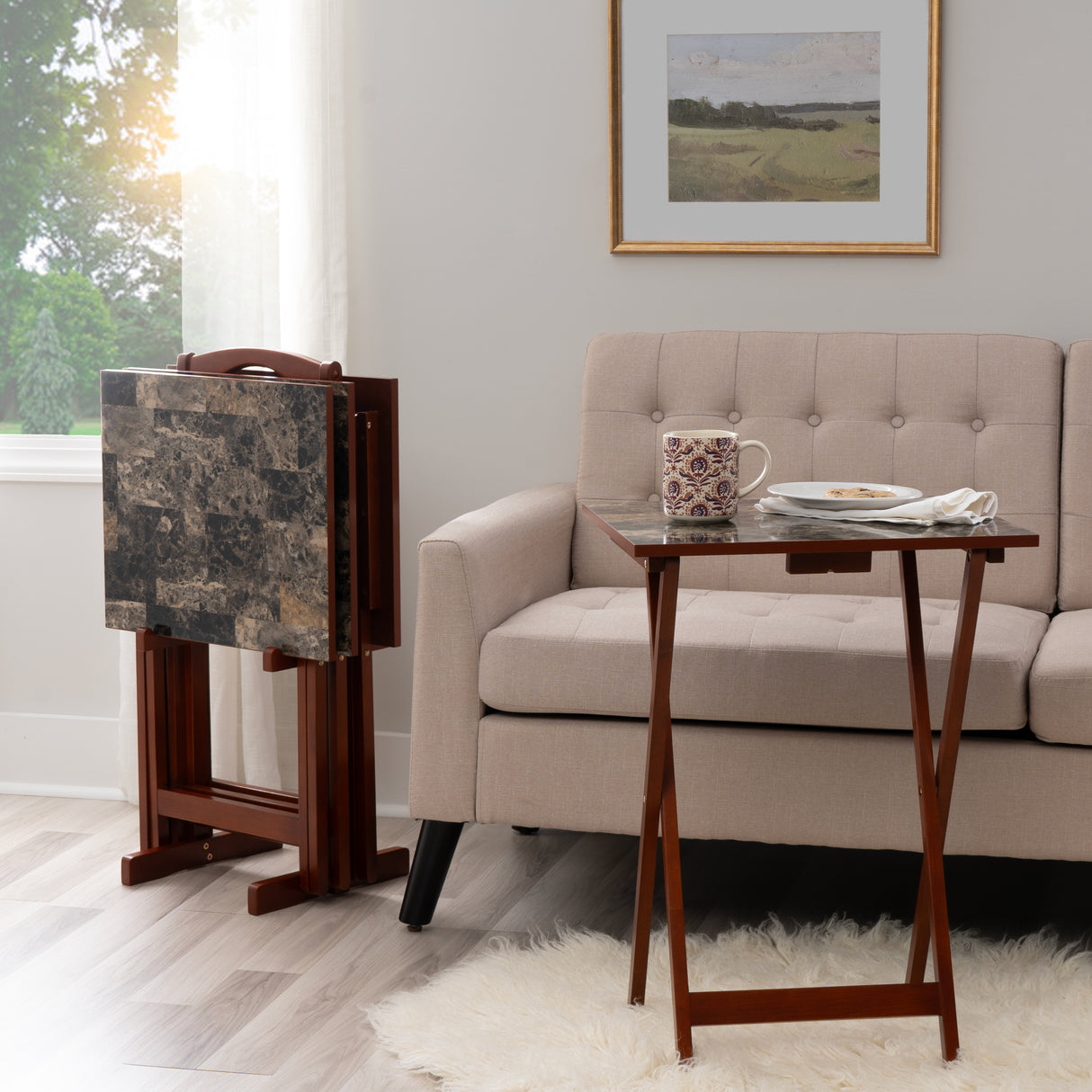 Talia Tray Table Set With Faux Marble