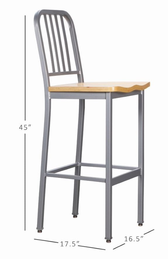 Soren Metal Bar Stools With Wood Seat (Set of 2)