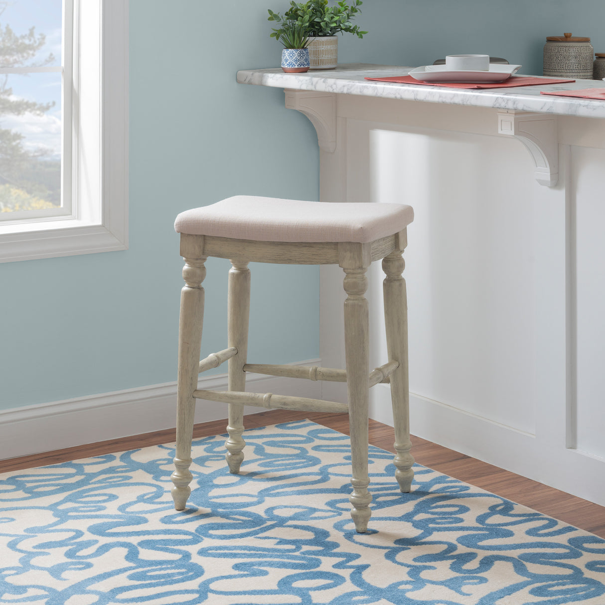 Marino Antique Backless Bar or Counter Stool