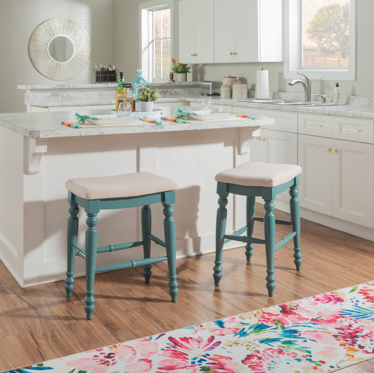 Marino Antique Backless Bar or Counter Stool