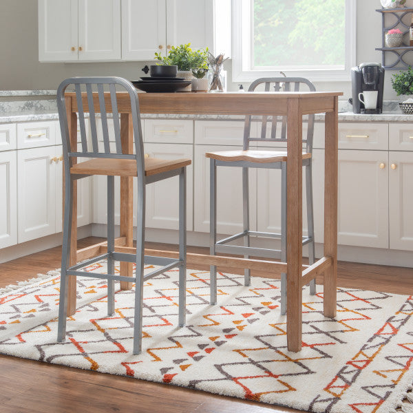 Soren Metal Bar Stools With Wood Seat (Set of 2)