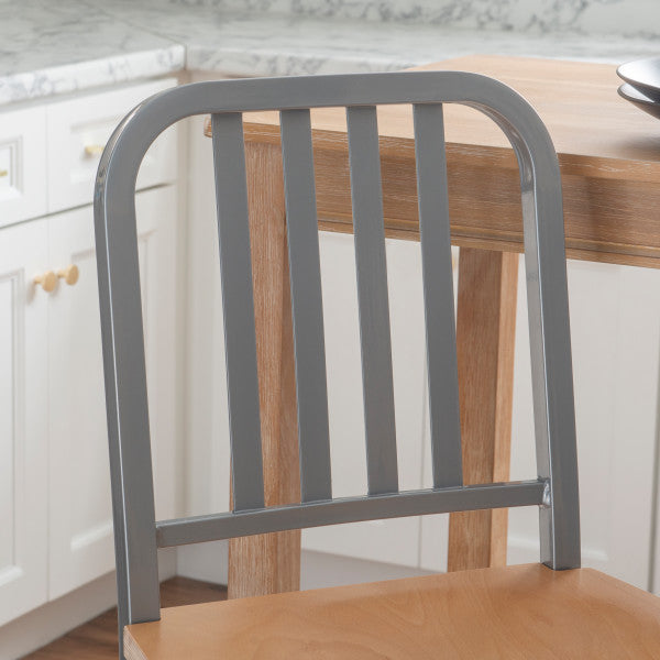 Soren Metal Bar Stools With Wood Seat (Set of 2)