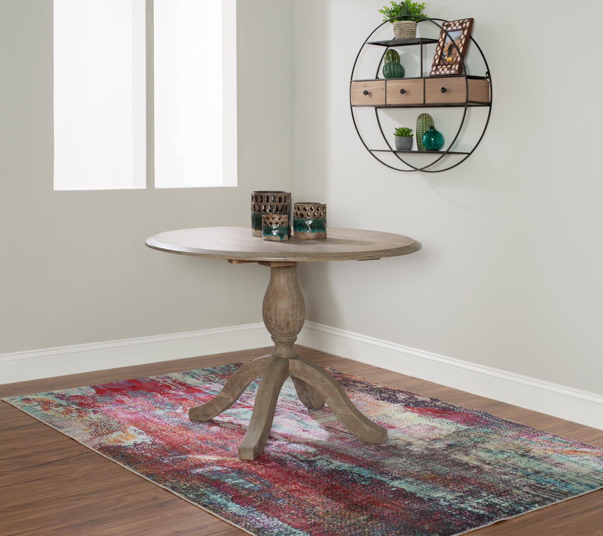 Torino Gray Wash Round Drop Leaf Table