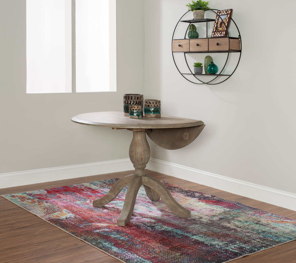 Torino Gray Wash Round Drop Leaf Table